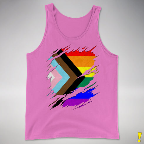 LGBTQ Progress Pride Flag Ripped Reveal Premium Tank Top - Neon Pink